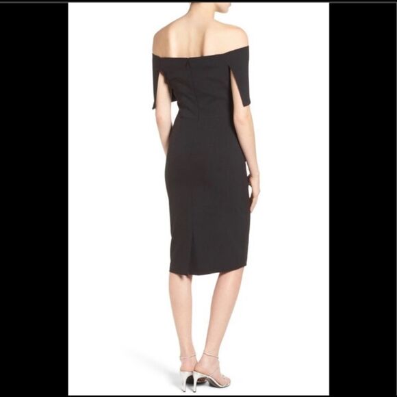 Vince camuto NWOT black fold off the shoulder midi cocktail dress - Picture 2 of 16